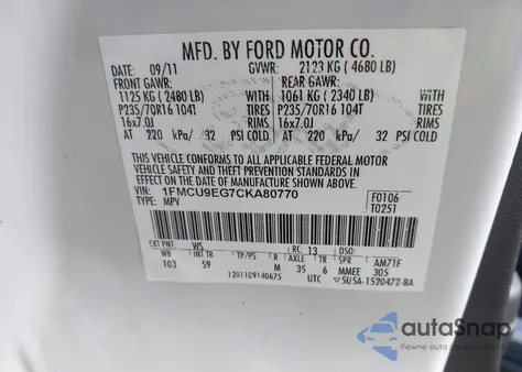 2012 Ford Escape Limited from USA, damaged, VIN 1FMCU9EG7CKA80770